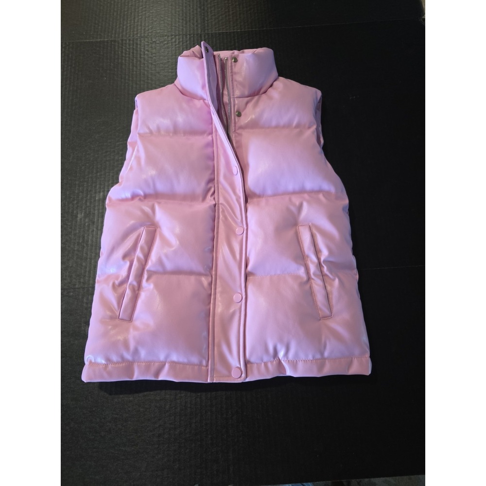 Buddy Love Helen Puffer Vest Womens Pink Vegan Faux Leather Full Zip Small